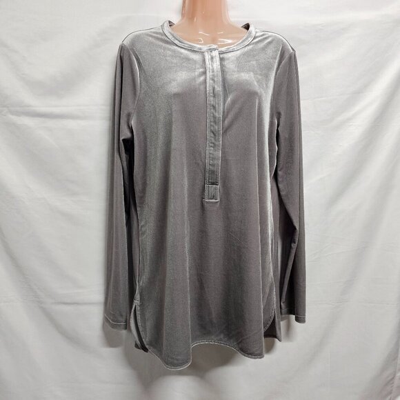 Ralph Lauren Popover Velvet Top Blouse Shirt Women Size L Gray - Picture 1 of 11